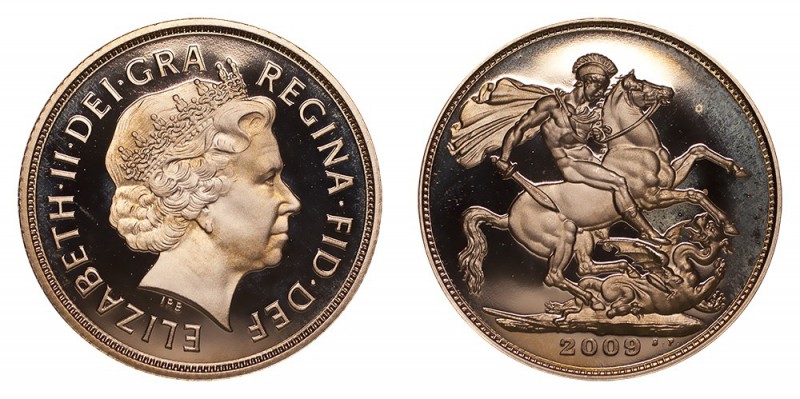 GREAT BRITAIN. Elizabeth II, 1952-. Gold Proof Sovereign, 2009, London. Fleur-de...