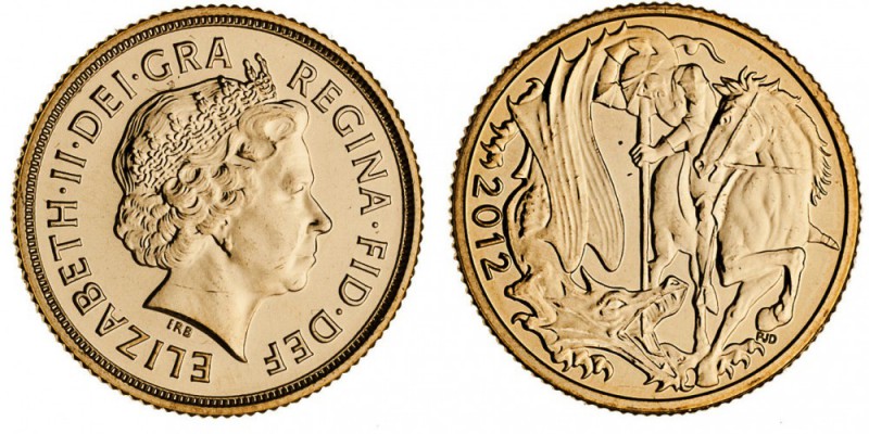 GREAT BRITAIN. Elizabeth II, 1953-. Gold Sovereign, 2012, London. As struck and ...