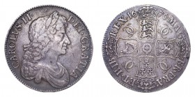 Charles II, 1660-85. Crown, 1676, London. About very fine.. 29.80 g. S-3358. VICESIMO OCTAVO on edge. Good eye appeal. About very fine.