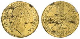 William III, 1694-1702. Gold Guinea, 1698, London. NGC XF Det. 8.40 g. 25 mm. S-3460. XF Details 'Surface hairlines'. Some imperfections in the die. I...