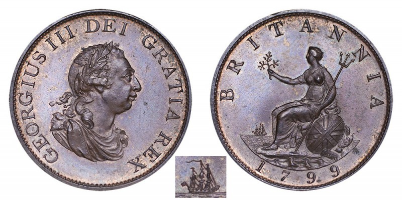 George III, 1760-1820. Halfpenny, 1799, Soho Mint, Birmingham. As struck with lo...