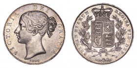 Victoria, 1837-1901. Crown, 1845, London. Good very fine.. 28.28 g. 38 mm. Mintage: 159,000. KM# 741; S-3882. Cinquefoil stops on edge. Good very fine...