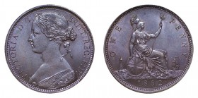 Victoria, 1837-1901. Penny, 1862, London. Choice uncirculated with attractive purple-blue toning.. 9.40 g. 31 mm. Mintage: 50,534,000. KM# 749; S-3954...