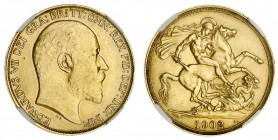 Edward VII, 1901-10. Gold £2 Two Pounds, 1902, London. NGC AU58. 15.98 g. 28.4 mm. S-3967. In a protective plastic holder and graded NGC AU58. Certifi...
