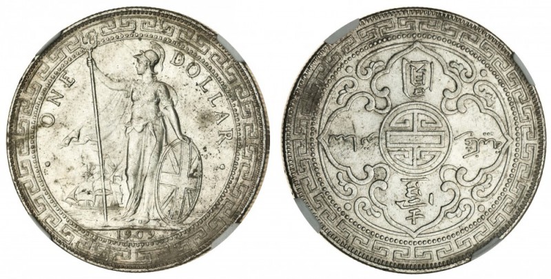 Edward VII, 1901-10. Trade Dollar, 1909-B. NGC MS61. 26.95 g. 39 mm. Mintage: 5,...