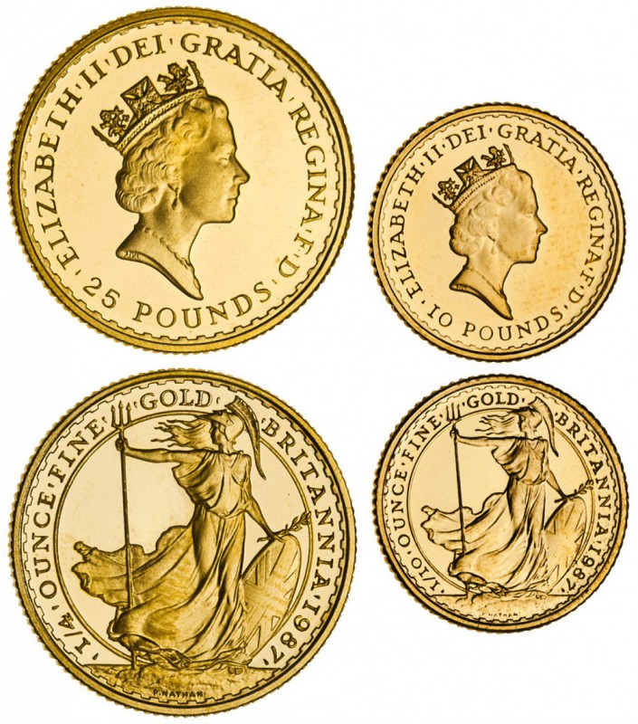 Elizabeth II, 1953-. Britannia Two Coin Set, 1987, London. . Popular Britannia s...
