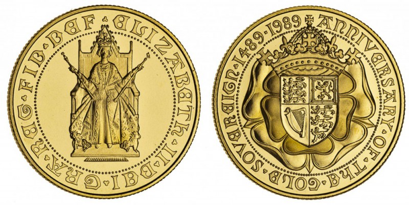 Elizabeth II, 1953-. Gold Half Sovereign, 1989, London. Fleur-de-Coin (FDC). 3.9...