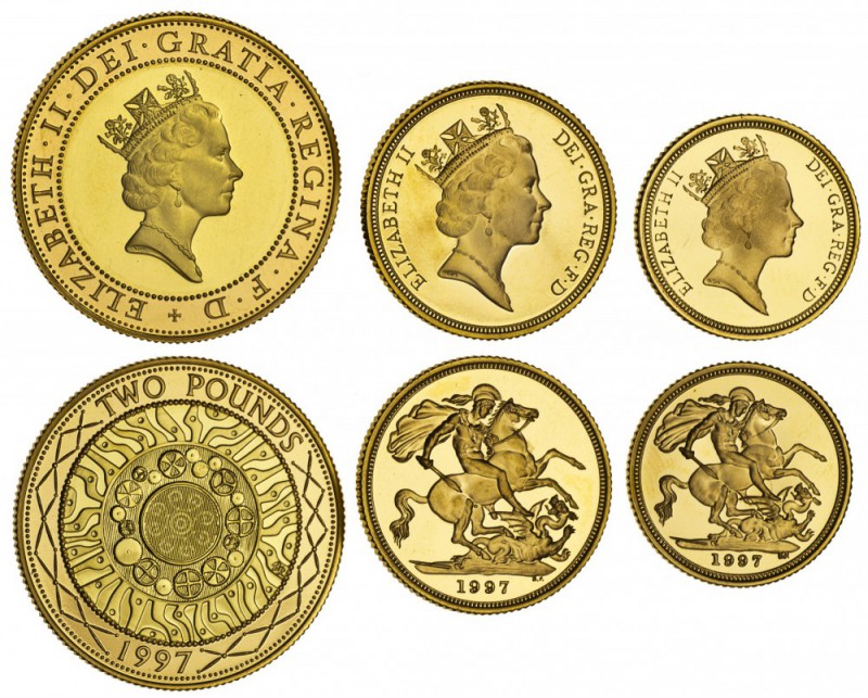 Elizabeth II, 1953-. Gold Sovereign 3 Coin Proof Set, 1997, London. aFDC-FDC. 27...