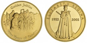 Elizabeth II, 1953-. Gold Five Pound Medal, 2002, Royal Mint. . 39.94 g. 38.61 mm. Mintage: 250. Special limited edition medal struck in celebration o...