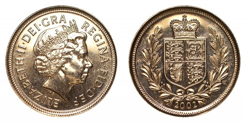 Elizabeth II, 1952-. Gold Half Sovereign, 2002, London. Almost uncirculated.. 4....