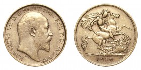 AUSTRALIA. Edward VII, 1901-10. Gold Half Sovereign, 1910-S, Sydney. Very fine.. 4.00 g. 19.3 mm. Mintage: 474,000. S-3977B. Edward VII half sovereign...