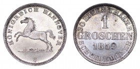 GERMANY: HANNOVER. Georg V, 1851-66. 1 Groschen, 1859-B, Hannover. Choice uncirculated.. 2.20 g. J.93. Scarce this nice. Choice uncirculated.