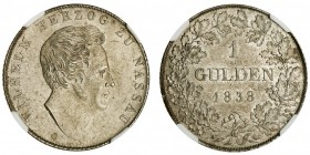 GERMANY: NASSAU. Wilhelm, 1819-39. Gulden, 1838, Wiesbaden. NGC MS64. 10.61 g. 29 mm. Mintage: 189,749. J.44. Scarce offering from the small princely ...