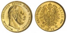 GERMANY: PRUSSIA. Wilhelm I, 1861-88. Gold 10 Mark, 1872-A, Berlin. NGC MS66. 3.98 g. 19 mm. Mintage: 3,123,322. J.242. In a protective plastic holder...