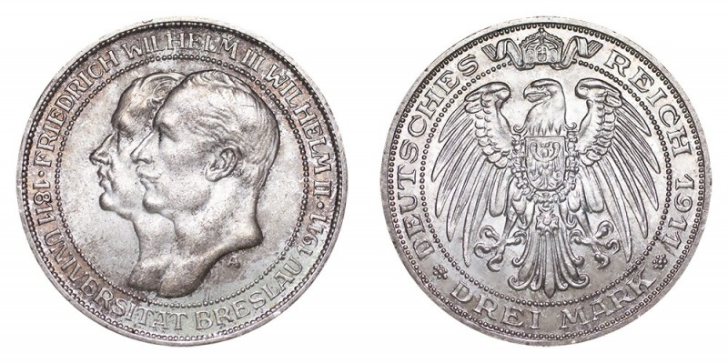GERMANY: PRUSSIA. William II, 1888-1918. 3 Mark, 1911-A, Berlin. Choice uncircul...