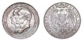 GERMANY: PRUSSIA. William II, 1888-1918. 3 Mark, 1911-A, Berlin. Choice uncirculated.. 16.67 g. 33 mm. Mintage: 400,000. Jaeger 108. Commemorating Bre...