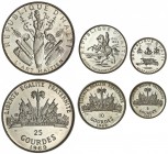 HAITI. Republic. 5, 10, 25 Gourdes, 1969. Fleur-de-Coin (FDC). 188.17 g. Mintage: 1,100. KM#67.1/KM# 65.1/KM#64.1. A non-circulating presentation set ...