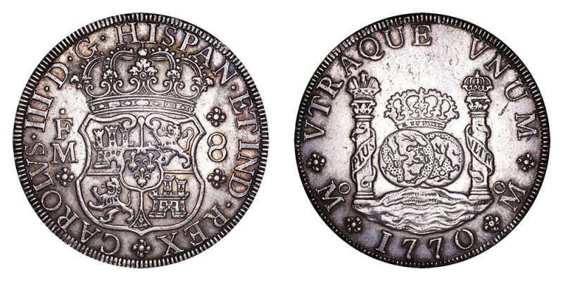 MEXICO. Charles III, 1759-88. 8 Reales, 1770-M FM, Mexico City. aExtremely fine....