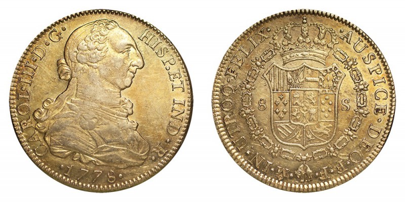MEXICO. Charles III, 1759-88. Gold 8 Escudos, 1778 MO FF, Mexico. Extremely fine...