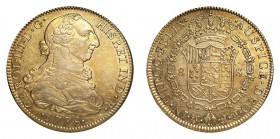 MEXICO. Charles III, 1759-88. Gold 8 Escudos, 1778 MO FF, Mexico. Extremely fine.. 27.06 g. 37 mm. KM# 156.2 . Scarce mintmark FF from Mexico. A littl...