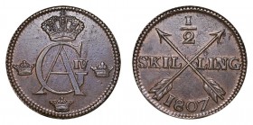 SWEDEN. Gustav IV Adolf, 1792-1809. 1/2 Skilling, 1807, Stockholm. Extremely fine and much pleasing to the eye.. 14.20 g. 30.5 mm. Mintage: 1,950,000....