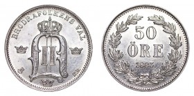 SWEDEN. Oscar II, 1872-1907. 50 Ore, 1883, Stockholm. Uncirculated.. 5.00 g. 22 mm. Mintage: 769,959. KM# 740. Uncirculated.