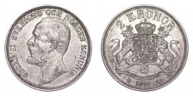 SWEDEN. Oscar II, 1872-1907. 2 Kronor, 1897, Stockholm. Extremely fine.. 15.00 g. 31 mm. Mintage: 207,000. KM# 761. Extremely fine.