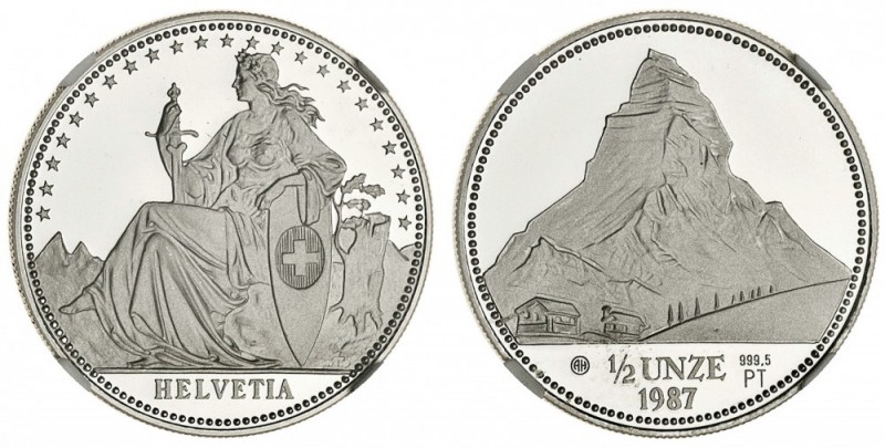 SWITZERLAND. . 1/2 Unze Platinum Matterhorn, 1987. NGC PF69 UCAM. 15.55 g. Minta...