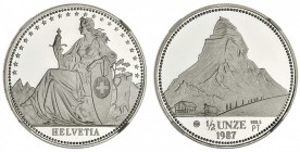 SWITZERLAND. . 1/2 Unze Platinum Matterhorn, 1987. NGC PF69 UCAM. 15.55 g. Mintage: 2,000. Platinum 1/2 ounze limited edition issue, produced by Argor...