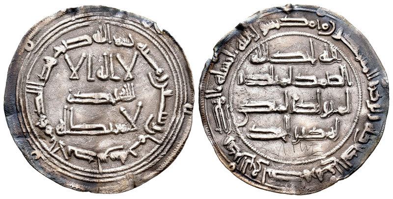 Emirato. Abderrahman I. Dirhem. 168 H. Al Andalus. (Vives-66). Ag. 2,52 g. Golpe...
