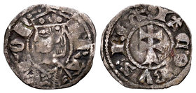 Corona de Aragón. Jaime I (1213-1276). Óbolo. Aragón. (Cru-319). Anv.: ARA-GON. Busto coronado a izquierda. Rev.: IACOBVS REX. Cruz patriarcal. Ve. 0,...