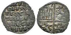 Reino de Castilla y León. Alfonso X (1252-1284). Dinero de seis líneas. (Bautista-367). Ve. 0,58 g. Espada en 1º cuadrante. En el 4º cuadrante también...