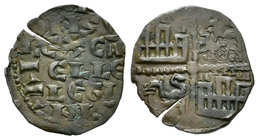 Reino de Castilla y León. Alfonso X (1252-1284). Dinero de seis líneas. (Bautista-368.5 variante). Ve. 0,89 g. Punto en la intersección de los ejes. G...