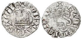 Reino de Castilla y León. Alfonso X (1252-1284). Novén. Toledo. (Bautista-401 variante). Ve. 0,75 g. T debajo del castillo y creciente en la puerta. C...