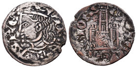 Reino de Castilla y León. Alfonso XI (1312-1350). Cornado. Murcia. (Bautista-476.1). Anv.: Pequeña aspa detrás del busto. Rev.: M gótica en la puerta ...
