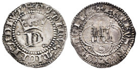 Reino de Castilla y León. Pedro I (1350-1368). 1/2 real. Sevilla. S. (Abm-384). (Bautista-531.2). Anv.: DOMINVS MICHI ADIVTO. Rev.: PETRVS REX CASTELE...