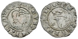 Reino de Castilla y León. Juan I (1379-1390). Blanca del Agnus Dei. Burgos. (Bautista-723). (Abm-549). Ve. 1,52 g. Con B y S a los lados de la Y coron...