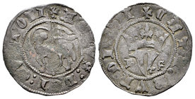 Reino de Castilla y León. Juan I (1379-1390). Blanca de Agnus Dei. Burgos. (Bautista-723). (Abm-549). Ve. 1,72 g. Con B y S a los lados de la Y corona...