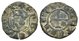 Reino de Castilla y León. Enrique III (1390-1406). Seiseno. Burgos. (Bautista-784). Ve. 0,66 g. Estrella en el primer cuartel y B en el cuarto. BC+. E...