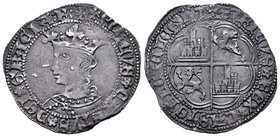 Reino de Castilla y León. Enrique IV (1454-1474). 1 real. Toledo. (Bautista-887.1). Ag. 3,39 g. Con T en el eje vertical. Pátina oscura. MBC. Est...35...