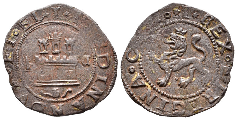 Fernando e Isabel (1474-1504). 2 maravedís. Cuenca. (Cal-574). Ae. 4,25 g. Casti...