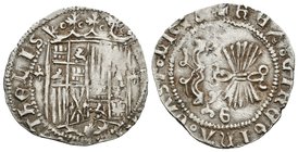 Fernando e Isabel (1474-1504). 1 real. Granada. (Cal-318). Ag. 3,41 g. Escudo entre montes flordelisados. MBC-. Est...80,00.