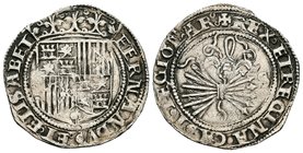 Fernando e Isabel (1474-1504). 1 real. Sevilla. (Cal-358). (Lf-E6.0.18.2 variante). Ag. 3,22 g. Sin marcas en anverso. La S a la derecha del yugo. MBC...