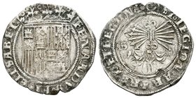 Fernando e Isabel (1474-1504). 1 real. Sevilla. (Cal-358). Ag. 3,17 g. Sin marcas en anverso. Doble acuñación. MBC. Est...75,00.