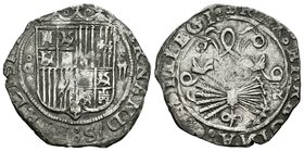 Fernando e Isabel (1474-1504). 2 reales. Granada. R. (Cal-245 variante). (Lf-G4.3.9 variante). Ag. 6,41 g. Escudo entre G y II. MBC+. Est...120,00.