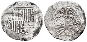 Fernando e Isabel (1474-1504). 2 reales. Sevilla. (Cal-265). Ag. 6,55 g. Ensayador d cuadrada en reverso. BC+. Est...50,00.