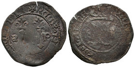 Juana y Carlos (1504-1555). 4 maravedís. Santo Domingo. (Cal-209). Ae. 3,32 g. S - P. La S invertida. Escasa. BC-/MBC-. Est...20,00.