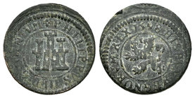 Felipe III (1598-1621). 1 maravedí. 1598. Segovia. (Cal-832 como dos maravedís). (Jarabo-Sanahuja-C41). Ae. 2,09 g. Tipo OMNIVM. Sin indicación de cec...