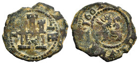 Felipe III (1598-1621). 2 maravedís. 1602. Segovia. (Cal-828). (Jarabo-Sanahuja-D192 variante). Ae. 1,56 g. Castillejo. Variante por acueducto de dos ...