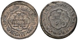 Felipe III (1598-1621). 4 maravedís. 1599. Segovia. C. (Cal-747). (Jarabo-Sanahuja-C23). Ae. 6,21 g. Sin ceca ni valor pero con ensayador a izquierda ...